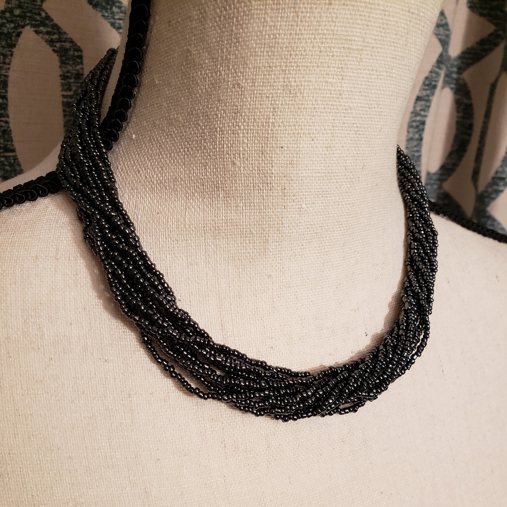 Metallic black beaded necklace